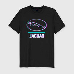 Футболка slim-fit Значок Jaguar в стиле glitch, цвет: черный