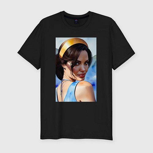 Мужская slim-футболка Анджелина Джоли - актриса / Черный – фото 1