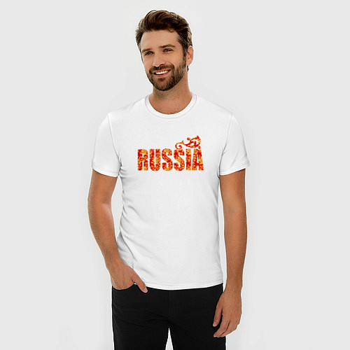 Мужская slim-футболка Russia: в стиле хохлома / Белый – фото 3