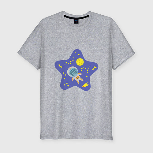Мужская slim-футболка Ежик в космосе / Меланж – фото 1