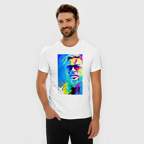 Мужская slim-футболка Brad Pitt - sketch - pop art / Белый – фото 3