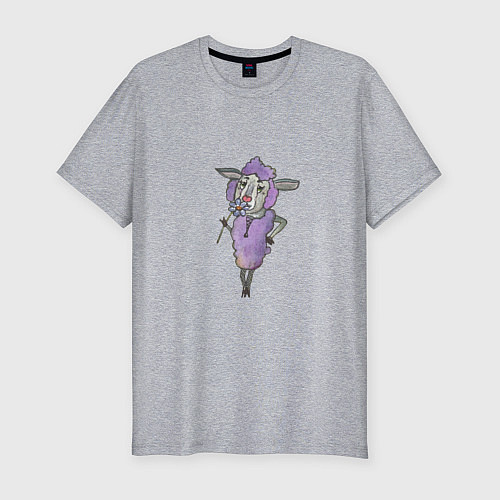 Мужская slim-футболка Фиолетовая овечка с цветком / Меланж – фото 1