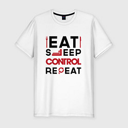 Футболка slim-fit Надпись: eat sleep Control repeat, цвет: белый