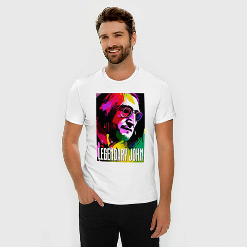 Мужская slim-футболка Legendary John - The Beatles / Белый – фото 3