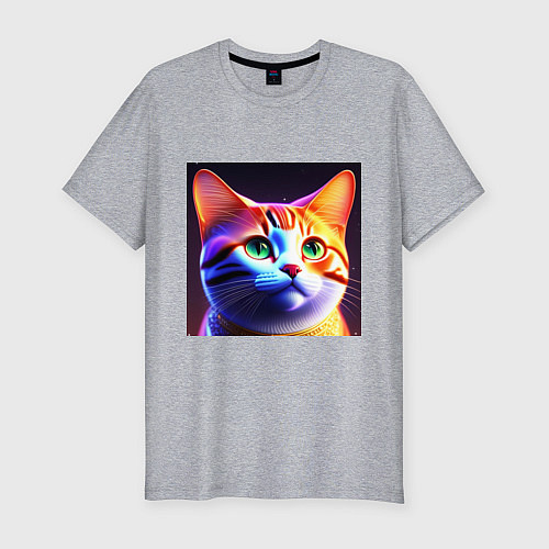 Мужская slim-футболка Милый котик с большими глазами / Меланж – фото 1