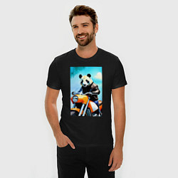 Футболка slim-fit Панда крутой байкер - нейросеть, цвет: черный — фото 2