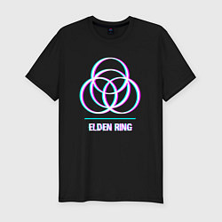 Футболка slim-fit Elden Ring в стиле glitch и баги графики, цвет: черный