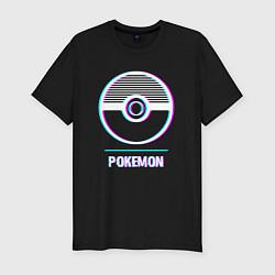 Футболка slim-fit Символ Pokemon в стиле glitch, цвет: черный