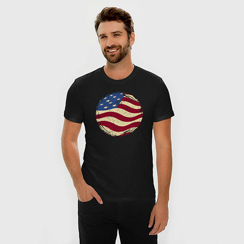 Мужская slim-футболка Flag USA / Черный – фото 3