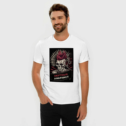 Мужская slim-футболка Мертвый анархист / Белый – фото 3