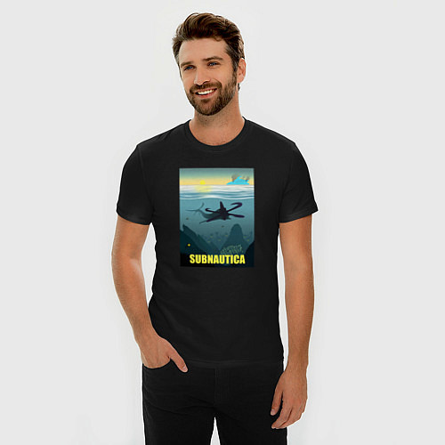 Мужская slim-футболка Subnautica инопланетный океан / Черный – фото 3