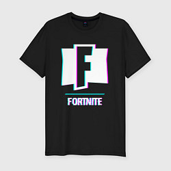 Футболка slim-fit Fortnite в стиле glitch и баги графики, цвет: черный