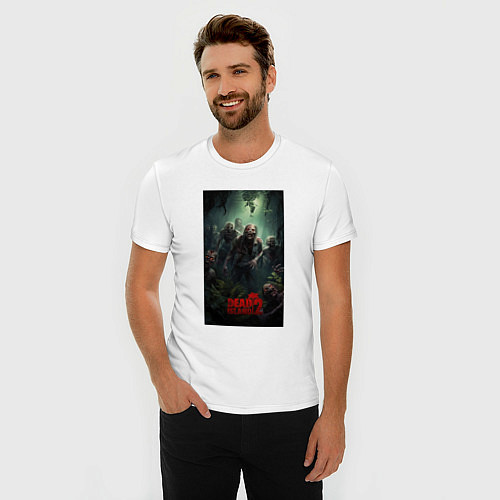 Мужская slim-футболка Зомби на острове / Белый – фото 3