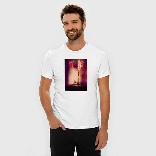 Мужская slim-футболка Танк в пламени на поле боя / Белый – фото 3