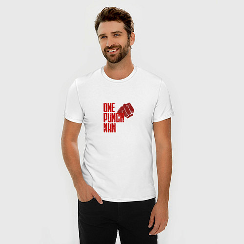 Мужская slim-футболка Человек одного удара лого / Белый – фото 3