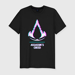 Футболка slim-fit Assassins Creed в стиле glitch и баги графики, цвет: черный