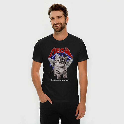 Мужская slim-футболка Котёнок Meowtallica / Черный – фото 3