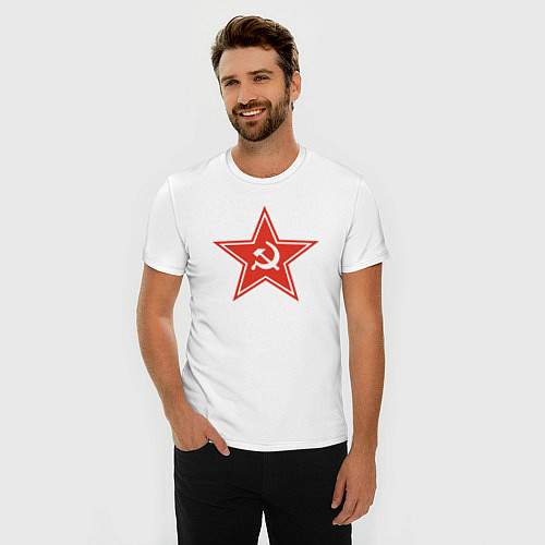 Мужская slim-футболка USSR star / Белый – фото 3