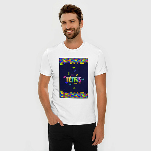 Мужская slim-футболка Тетрис цветной / Белый – фото 3