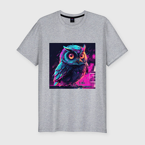 Мужская slim-футболка Сова в неоновом свете / Меланж – фото 1