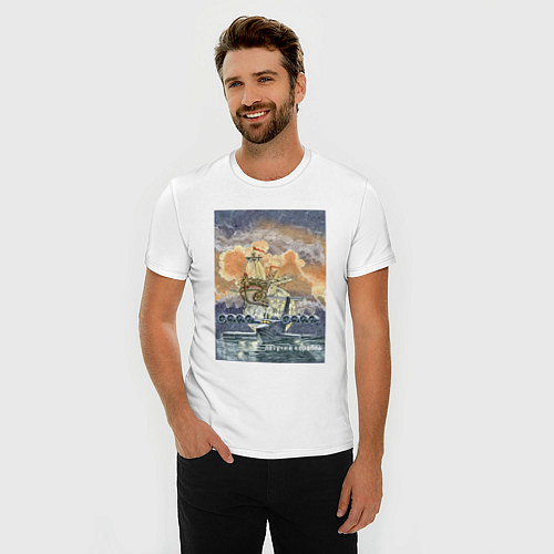 Мужская slim-футболка Летучий корабль / Белый – фото 3