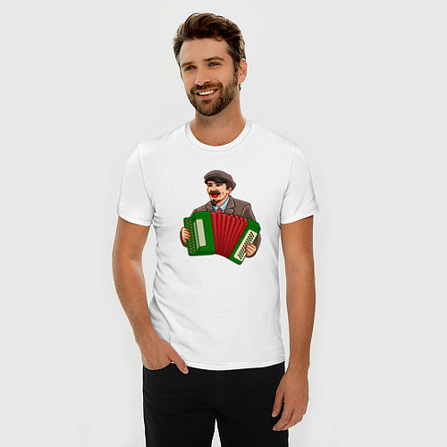 Мужская slim-футболка Ленин на баяне / Белый – фото 3
