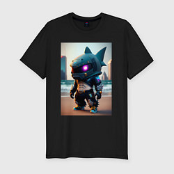 Футболка slim-fit Baby shark - cyberpunk - neural network, цвет: черный