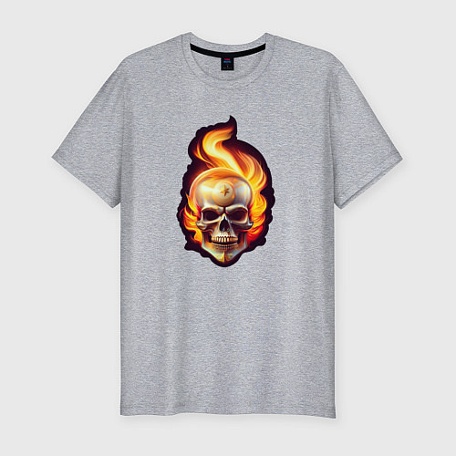 Мужская slim-футболка Горящий череп / Меланж – фото 1