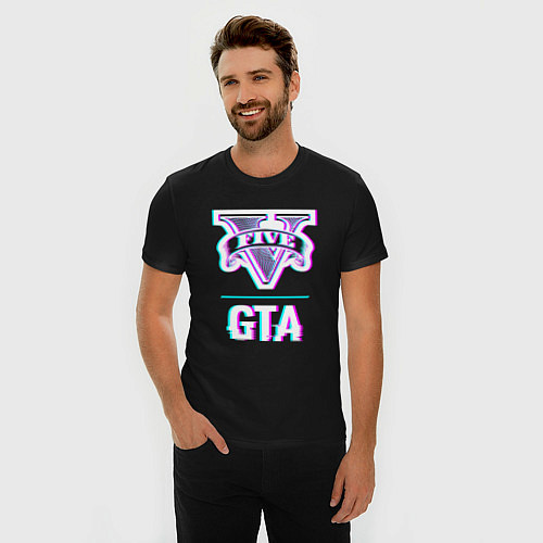 Мужская slim-футболка GTA в стиле glitch и баги графики / Черный – фото 3