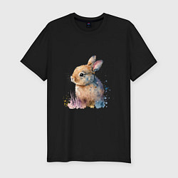 Футболка slim-fit Акварельный милый кролик, цвет: черный