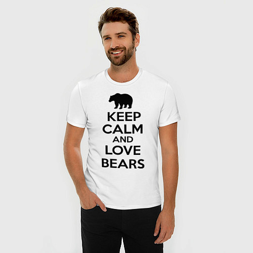 Мужская slim-футболка Keep Calm & Love Bears / Белый – фото 3