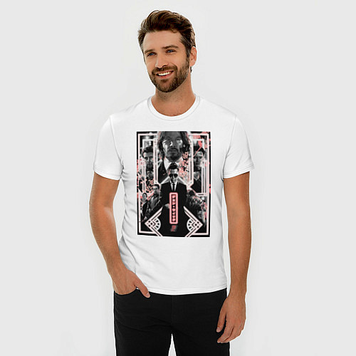 Мужская slim-футболка John Wick Chapter four poster / Белый – фото 3