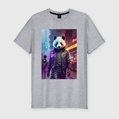 Мужская slim-футболка Панда-босс на своём районе - Пекин / Меланж – фото 1