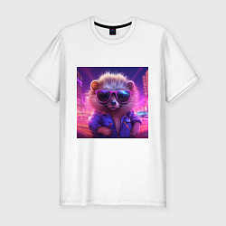 Футболка slim-fit Еж в очках и неоновом свете, цвет: белый