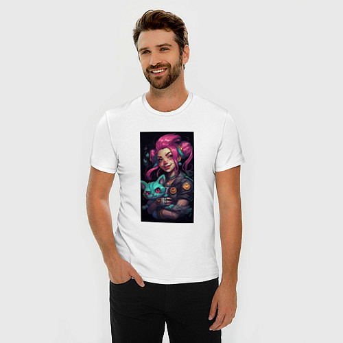 Мужская slim-футболка Jinx with cat art League of Legends / Белый – фото 3