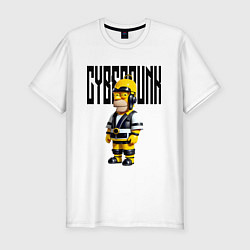 Футболка slim-fit Homer Simpson - cyberpunk - neural network, цвет: белый