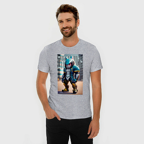 Мужская slim-футболка Фантастический киберпанк - нейросеть / Меланж – фото 3