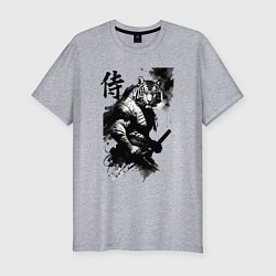 Футболка slim-fit Tiger samurai - hieroglyph - art, цвет: меланж