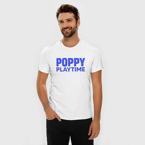 Мужская slim-футболка Поппи Плэйтайм лого / Белый – фото 3