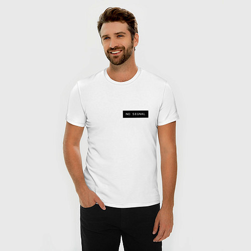 Мужская slim-футболка Нет сигнала на черном фоне - мини / Белый – фото 3