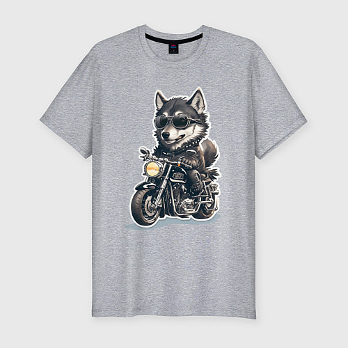 Мужская slim-футболка Волчья сила на двух колесах / Меланж – фото 1