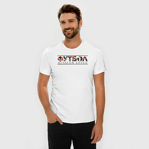 Мужская slim-футболка Футбол - Русский стиль / Белый – фото 3