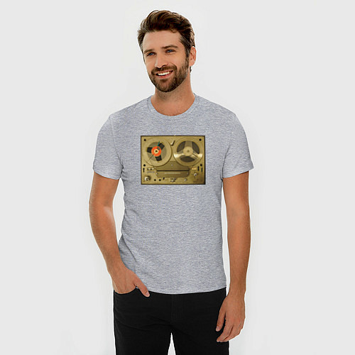 Мужская slim-футболка Ретро магнитофон / Меланж – фото 3