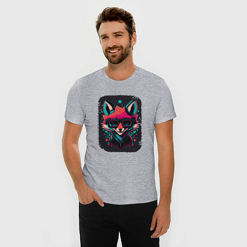 Мужская slim-футболка Playful fox / Меланж – фото 3