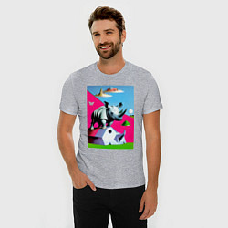 Футболка slim-fit Прикольный носорог - поп-арт, цвет: меланж — фото 2