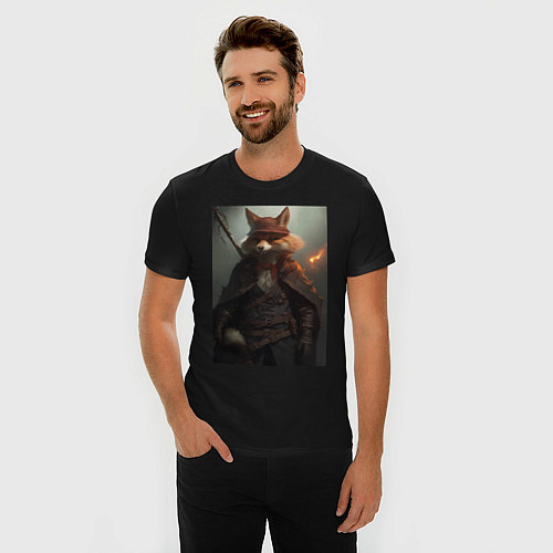 Мужская slim-футболка Лис авантюрист / Черный – фото 3