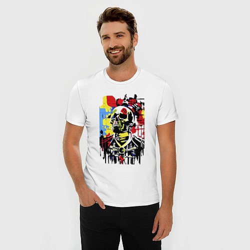 Мужская slim-футболка Skull - pop art - sketch / Белый – фото 3