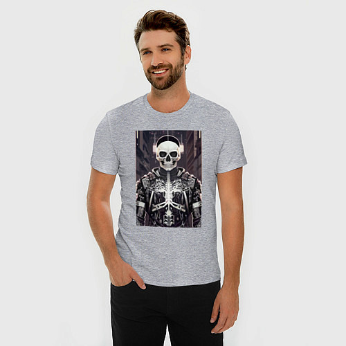 Мужская slim-футболка Cyber-skull - neural network / Меланж – фото 3