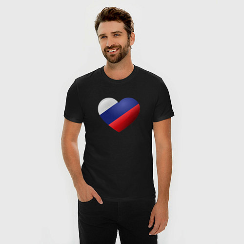 Мужская slim-футболка Флаг России в сердце / Черный – фото 3