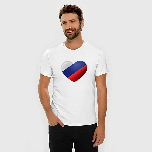 Мужская slim-футболка Флаг России в сердце / Белый – фото 3